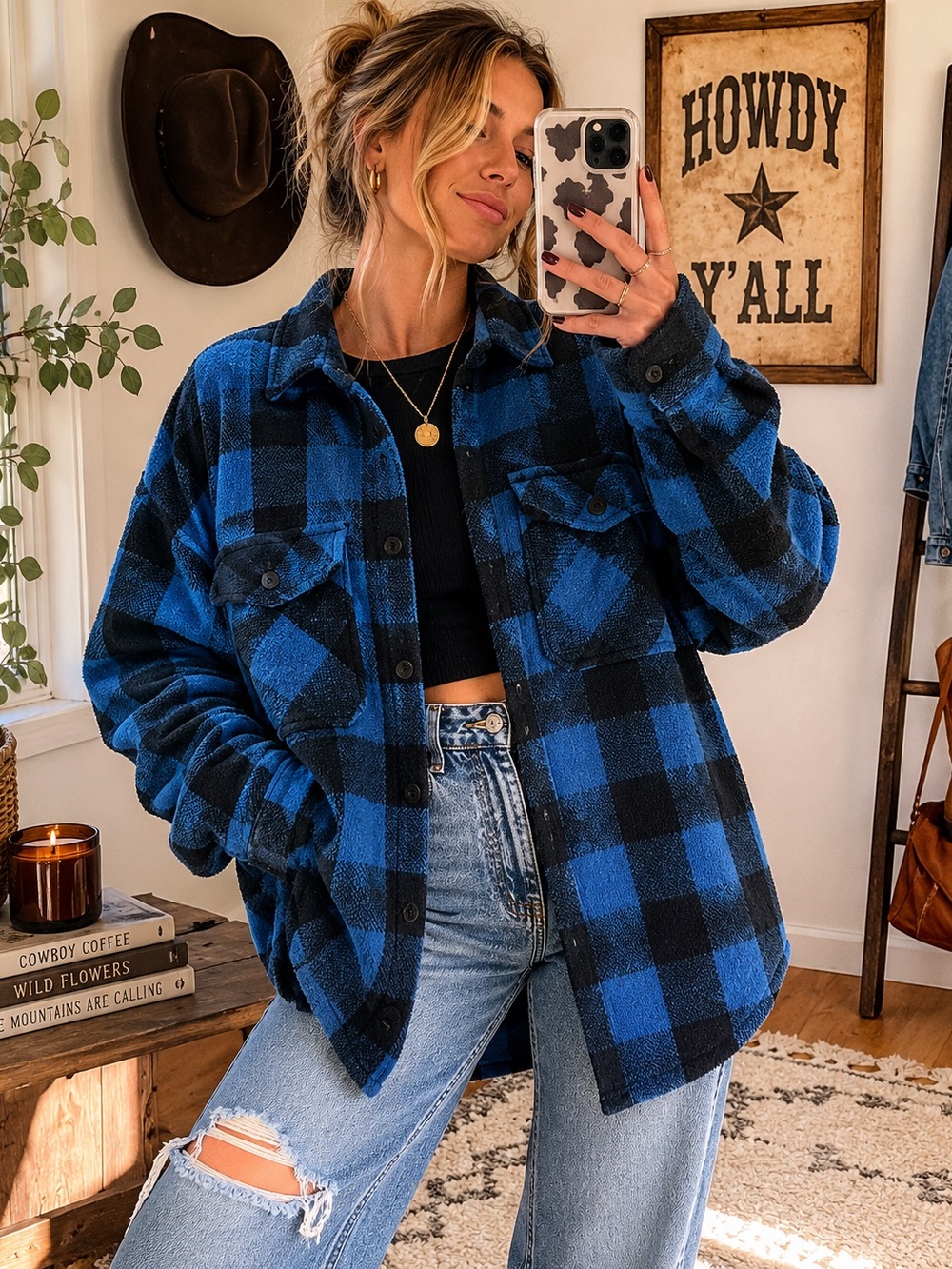 Wrangler Buffalo Plaid Fleece Shacket XL Oversized Western‎ Workwear
